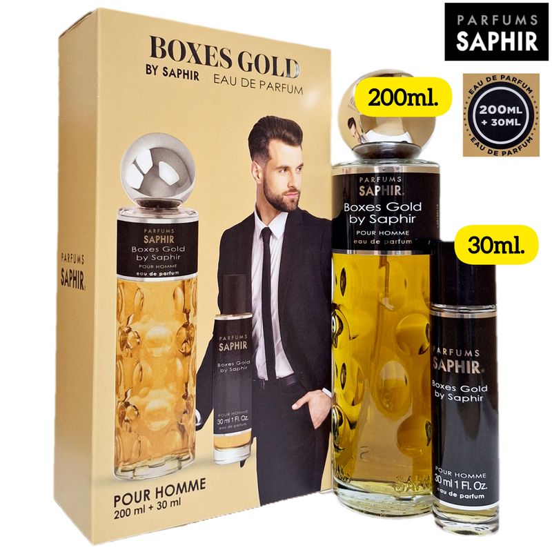 Parfums Saphir - Boxer Gold - Pour Homme - Eau de Parfum 200ml. + 30ml.