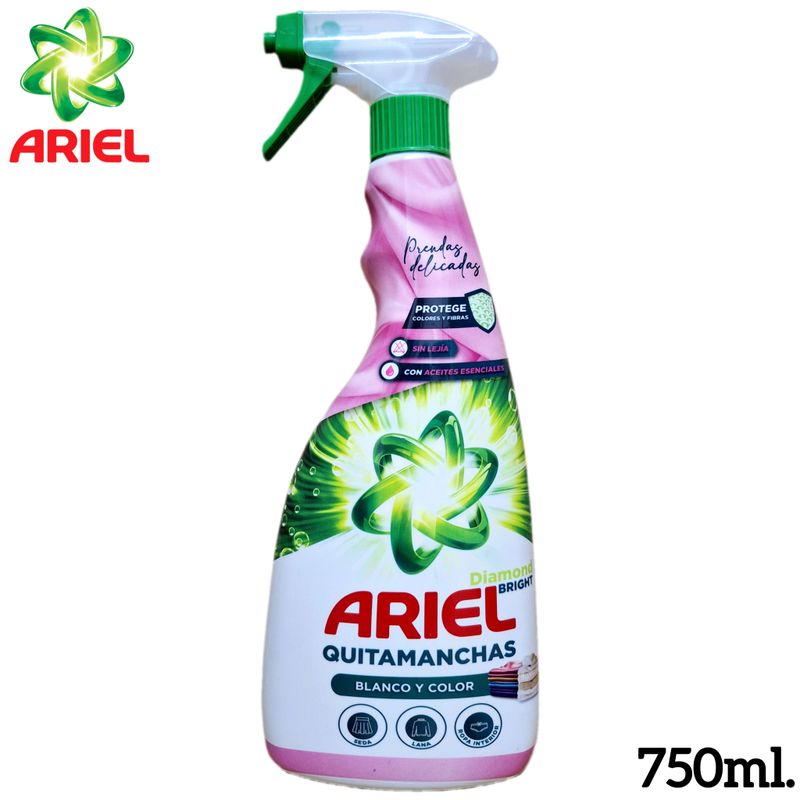 Ariel Quitamancas Diamond Bright - Blanco y Color - Prendas Delicadas Spray 750ml.
