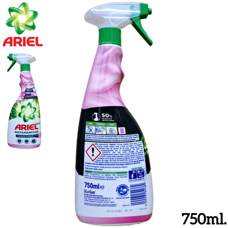 Ariel Quitamancas Diamond Bright - Blanco y Color - Prendas Delicadas Spray 750ml.