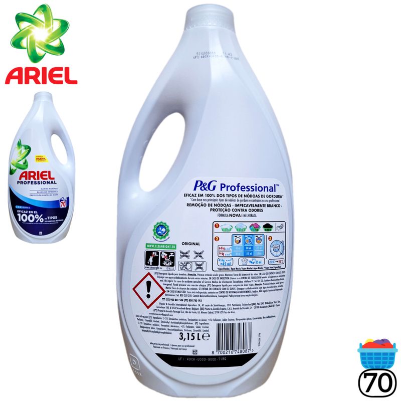Detergente Líquido Ariel Fórmula Profesional 70 Lavados - 3,150 Litros