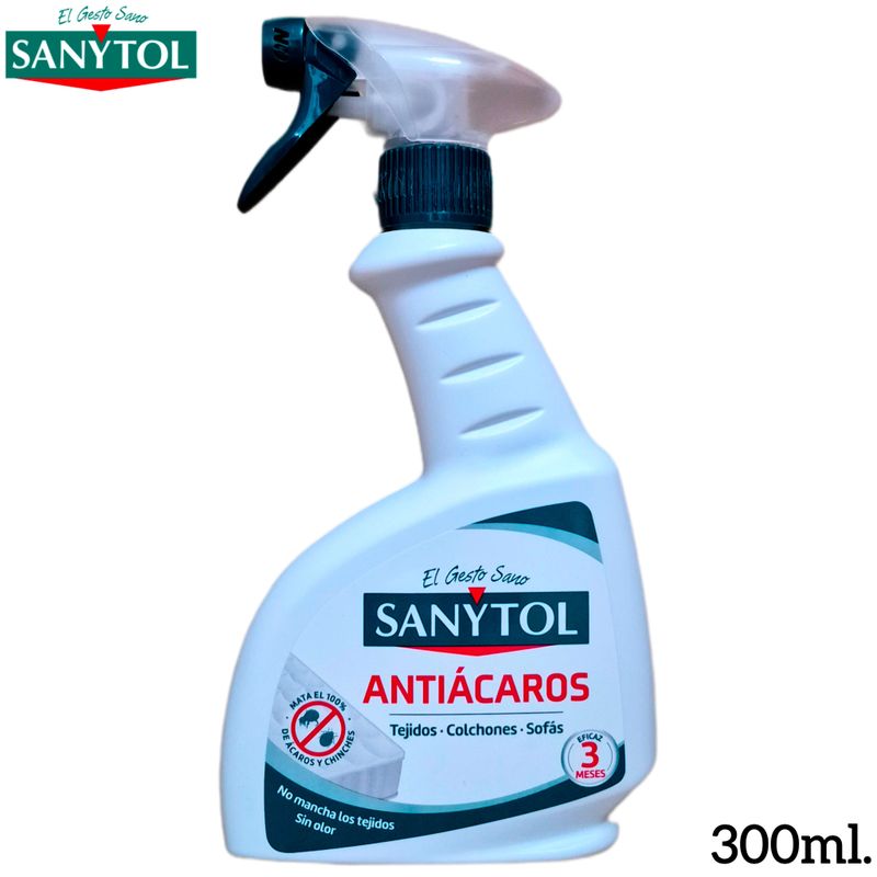 Sanytol Antiácaros - Tejidos - Colchones - Sofás - Eficaz 3 Meses - Pulverizador 300 ml
