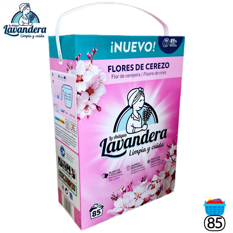 Detergente en Polvo La Antigua Lavandera Flores de Cerezo - 85 Lavados - Blancos y Colores.