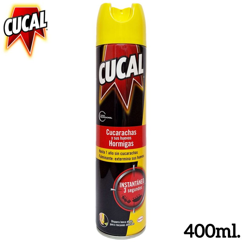 Cucal Insecticida Spray 400ml. Cucarachas y sus Huevos - Hormigas - Instantáneo - Mata y seca en segundos.