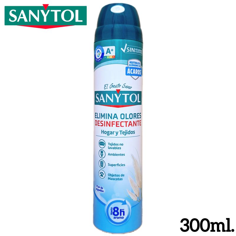 Sanytol Hogar y Tejidos - Elimina Olores - Desinfectante - Flor de algodón - 300ml.