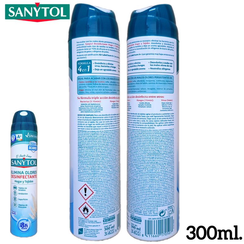 Sanytol Hogar y Tejidos - Elimina Olores - Desinfectante - Flor de algodón - 300ml.