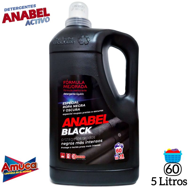 Detergente Anabel Black - Especial Ropa Negra y Oscura - Negros más Intensos - 60 Lavados - 5 Litros.