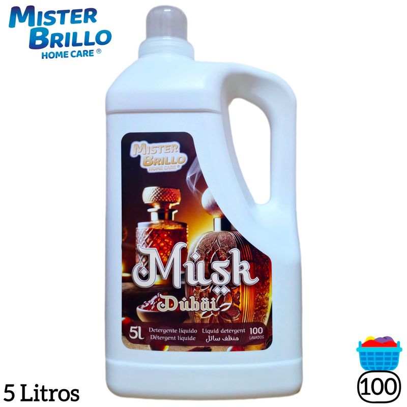 Detergente líquido Musk Dubai Mister Brillo Home care - Aroma Exótico a Oud y Almizcle - 100 Lavados - 5 Litros.