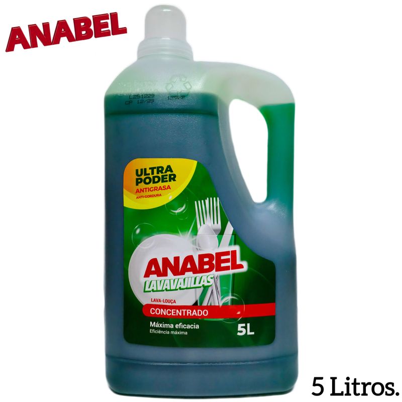 Anabel Lavavajillas Concentrado 5 Litros - Ultra Poder Antigrasa - Máxima Eficacia.