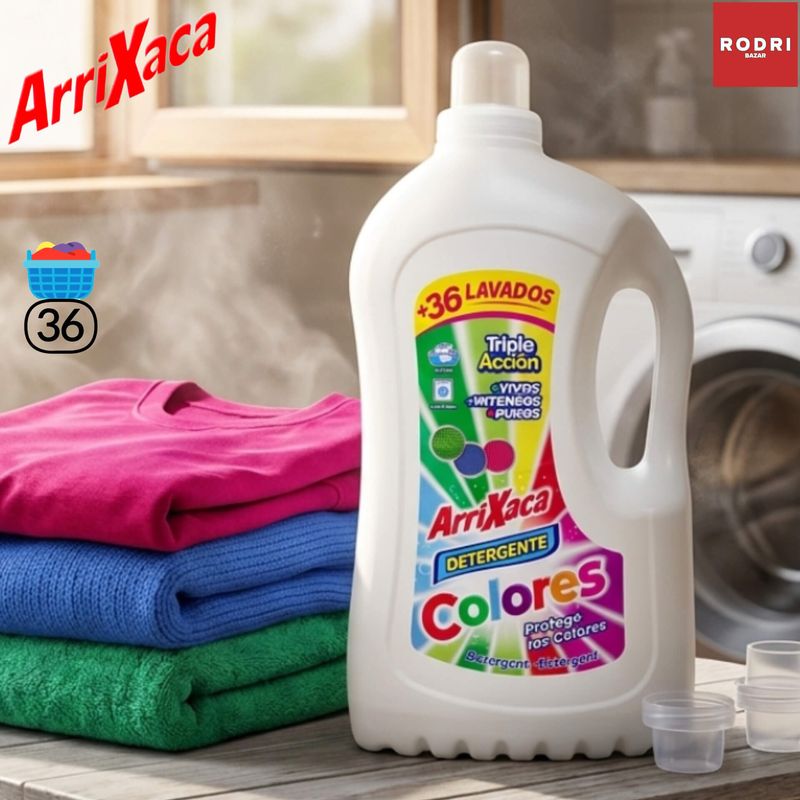 Detergente Arrixaca Colores - Protege los Colores - Triple Acción (+Vivos +Intensos +Puros) 36 Lavados - 2850ml.
