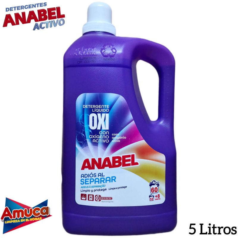Detergente Líquido OXI Anabel con Oxígeno Activo - Adiós al Separar - 60 Lavados - 5 Litros.