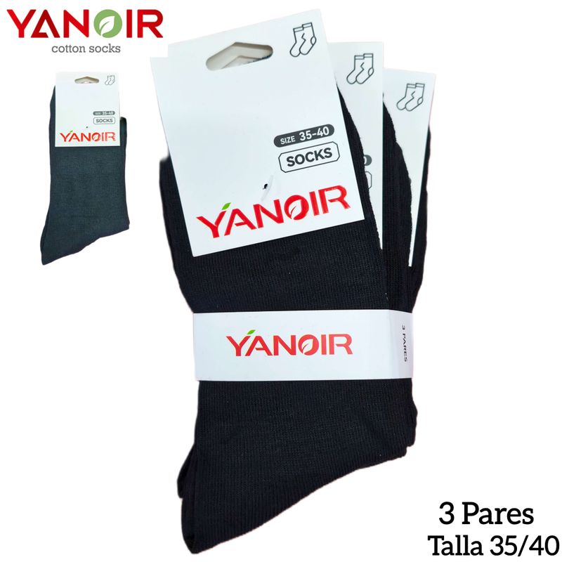 Pack 3 Pares de Calcetines Socks Negros de Algodón Clásicos YANOIR - Talla 35/40