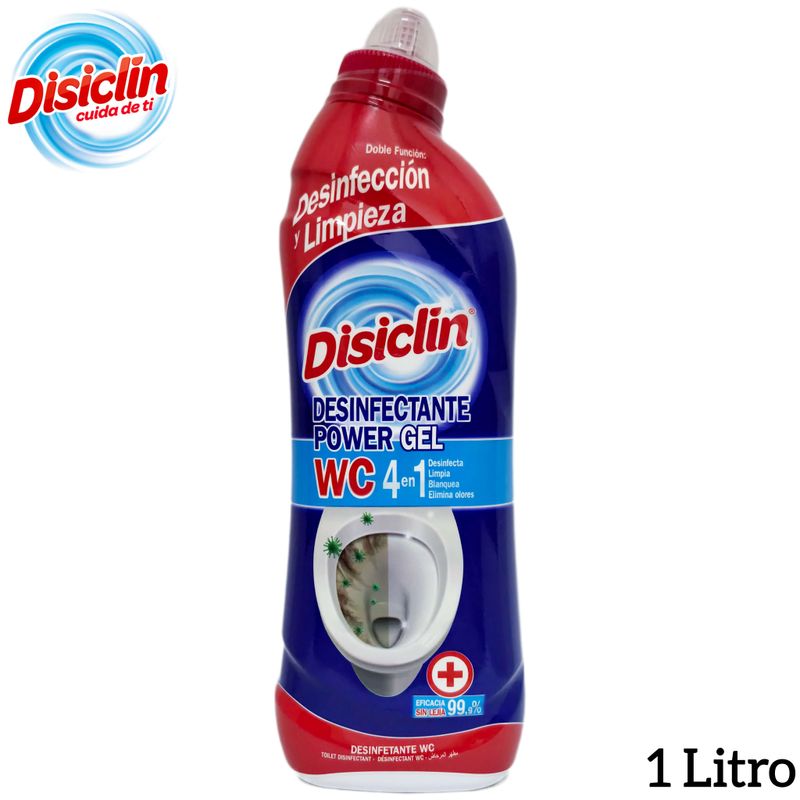 Disiclin Desinfectante Power Gel WC 4 en 1 (Desinfecta - Limpia - Blanquea - Elimina olores - 1 Litro.