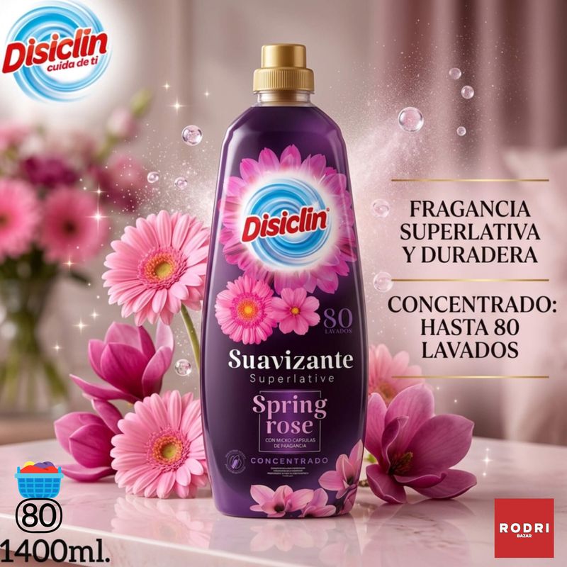 Suavizante Superlative Disiclin Spring Rose - Con Micro-capsulas de fragancia - Concentrado - 80 Lavados