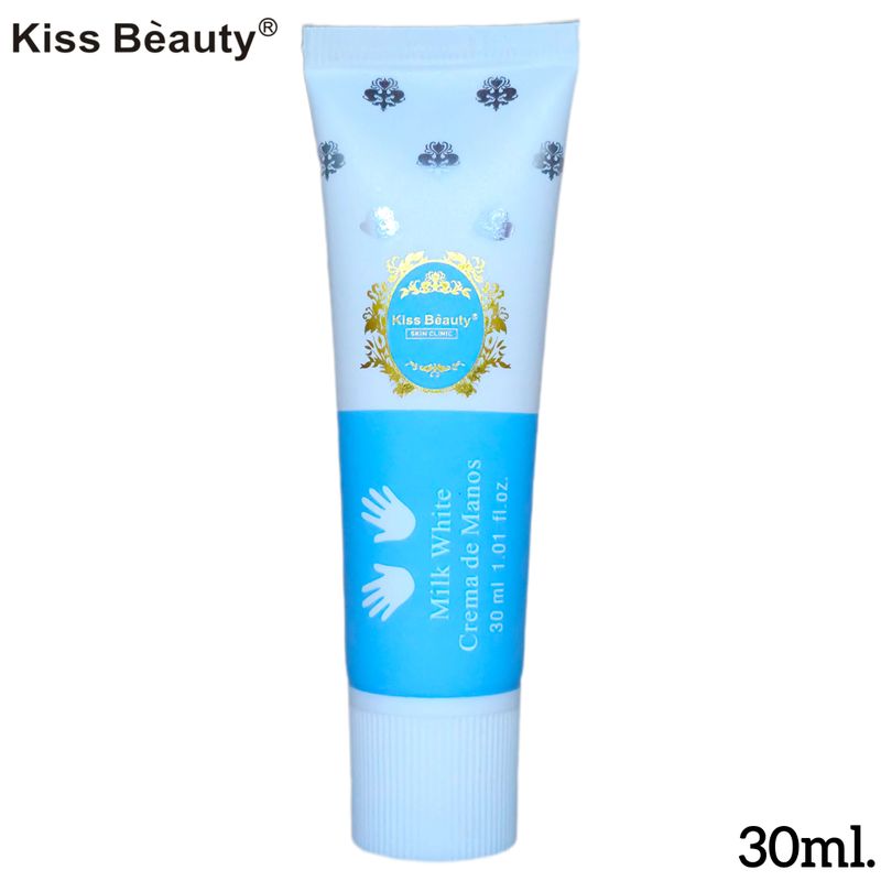 Crema de Manos Kiss Beauty Milk White - Hidratante y Aclaradora con Proteína de Leche 30ml