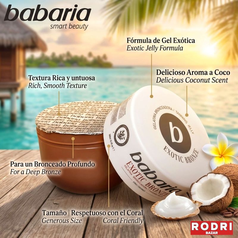 Babaria Gelatina Bronceadora Coco SPF 0 Bronceado Intenso, Exótico y Dorado. Resistente al agua - 300ml.