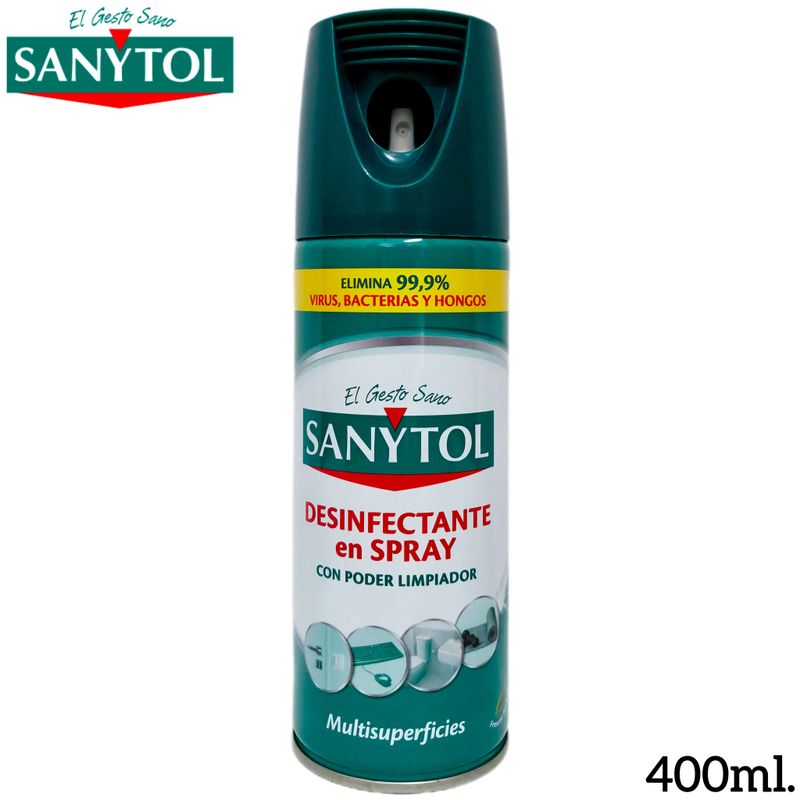 Sanytol Desinfectante en Spray con Poder Limpiador - Elimina 99,9% Virus, Bacterias y Hongos - 400ml.