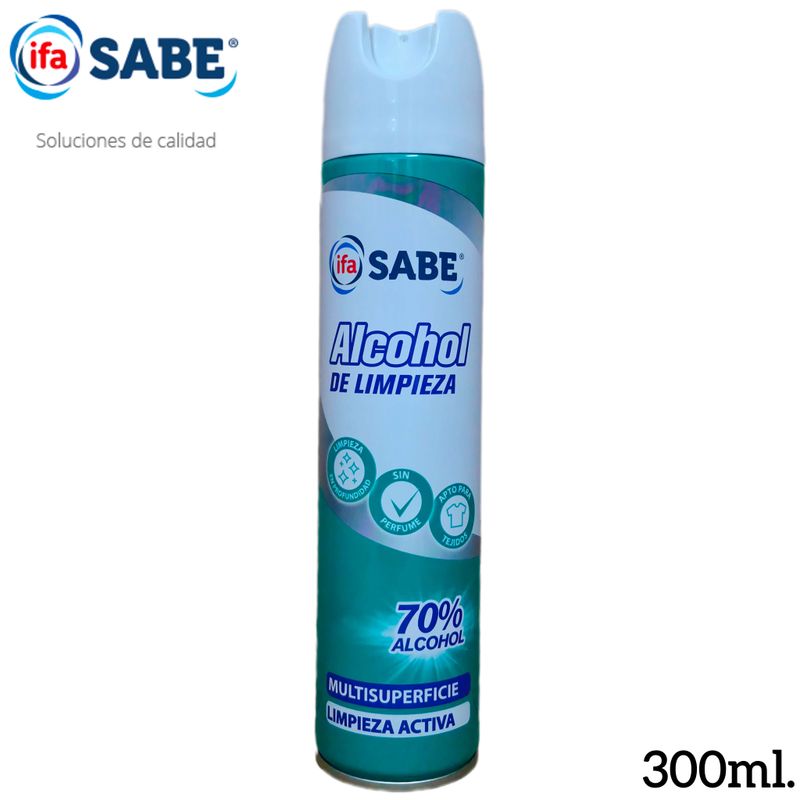 Alcohol de Limpieza ifa SABE Multisuperficies 70% Alcohol - Limpieza en Profundidad - Sin Perfume - Apto para Tejidos - 300ml.