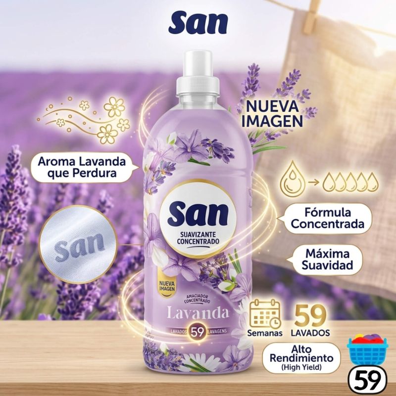 Suavizante Ropa Concentrado San Lavanda - 59 Lavados - 1,269 Litros