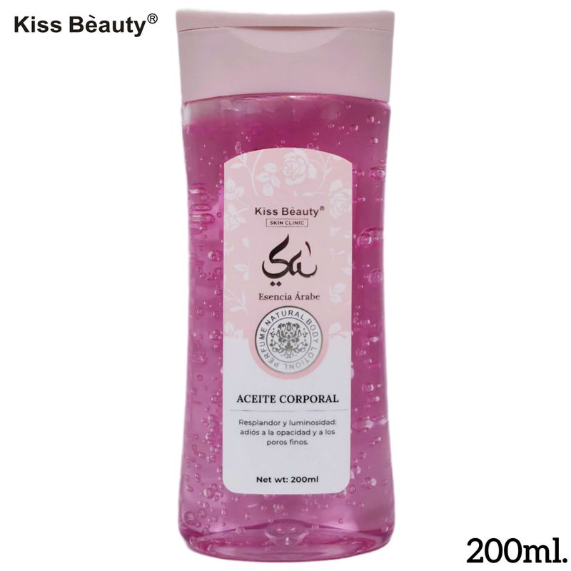 Aceite Corporal Kiss Beauty Skin Clinic - Esencia Árabe - Resplandor y Luminosidad - Adiós a la opacidad y a los poros finos - 200ml.