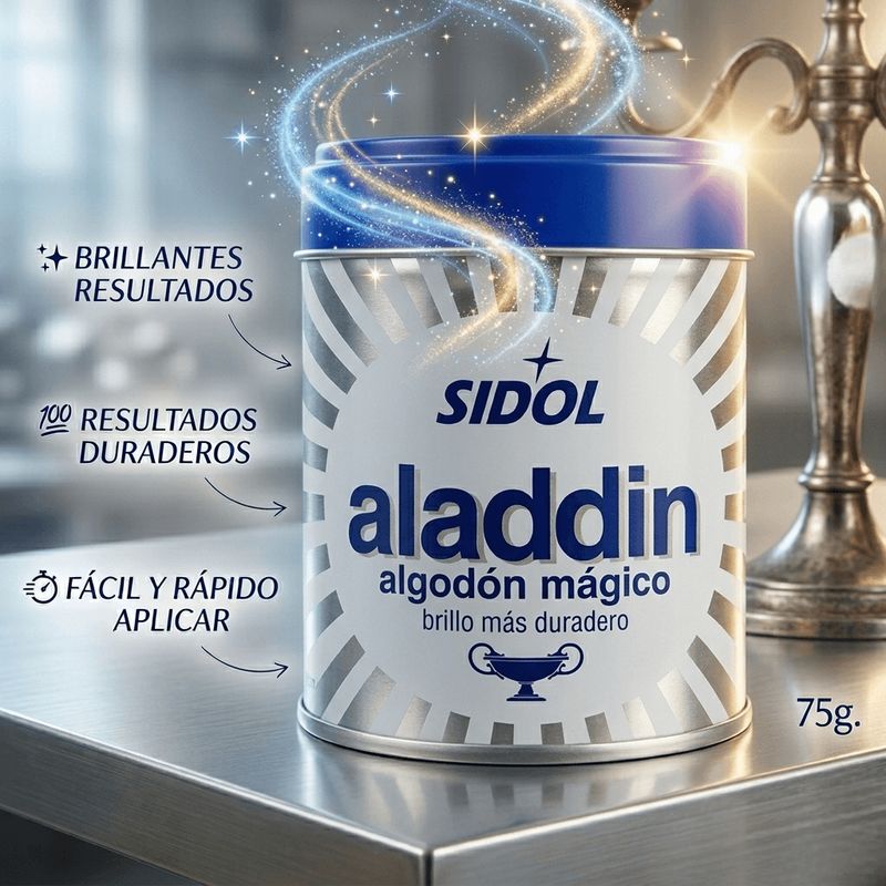 Sidol Aladdin Algodón Mágico – Limpiador y Abrillantador de Metales (Limpiar Plata, Cromados y Metales) - 75g.