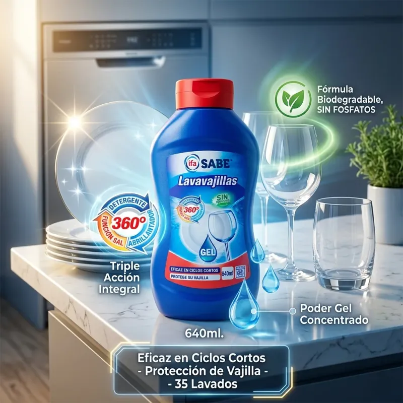 Lavavajillas Gel Máquina IFA SABE Todo en 1 - 640ml (35 Lavados) - Eficaz en Ciclos Cortos