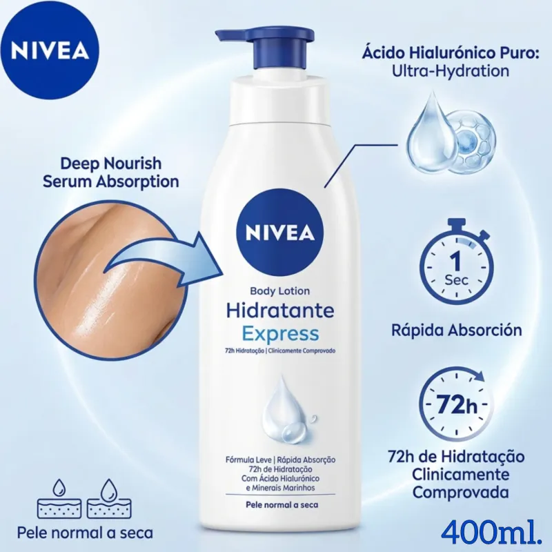 Nivea Body Lotion - Crema Hidratante Express 400ml - Ácido Hialurónico y Minerales Marinos