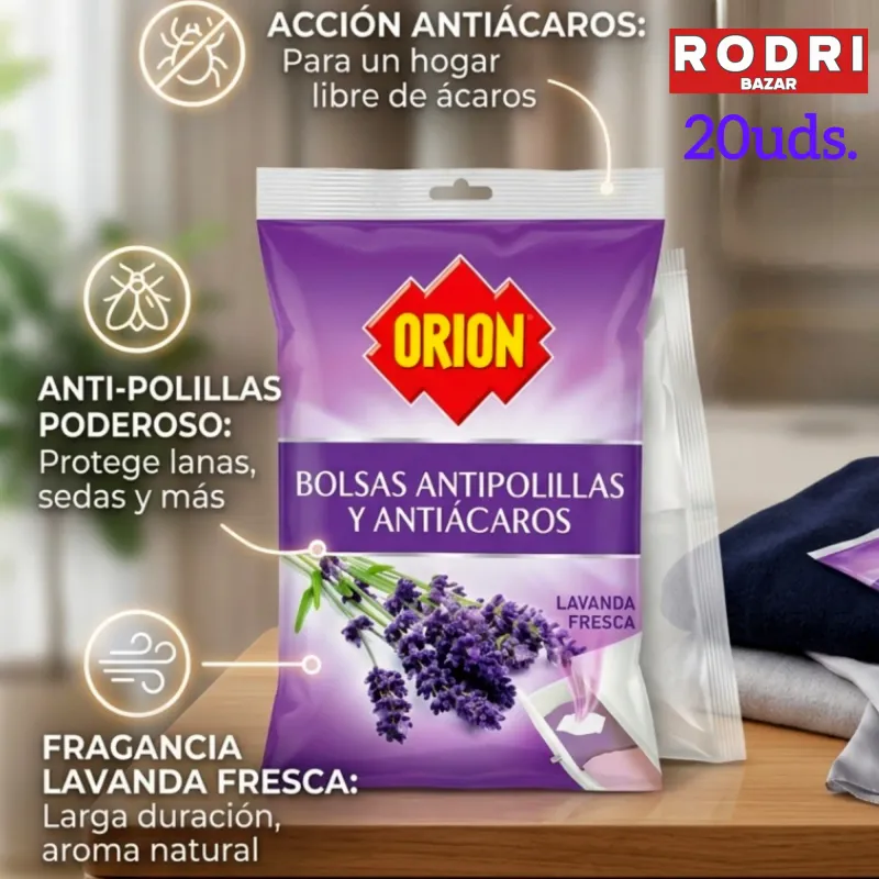 Bolsas Antipolillas y Antiácaros Orion Lavanda Fresca - Pack 20 uds - Armarios y Cajones