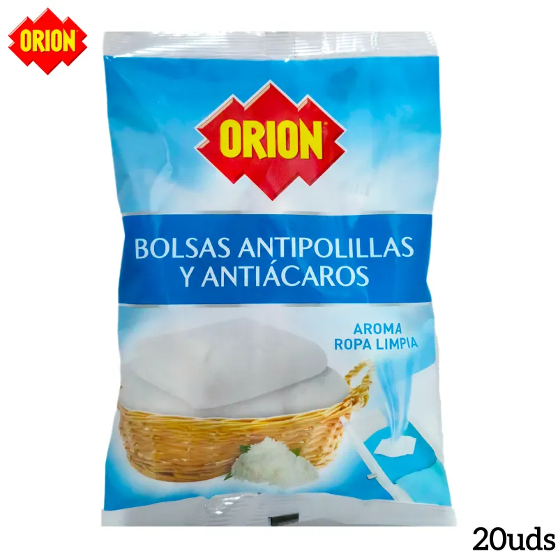 Bolsas Antipolillas y Antiácaros Orion - Aroma Ropa Limpia - Pack 20 uds - Armarios y Cajones