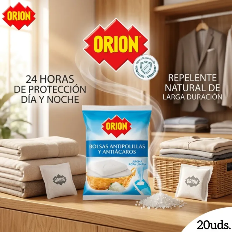 Bolsas Antipolillas y Antiácaros Orion - Aroma Ropa Limpia - Pack 20 uds - Armarios y Cajones