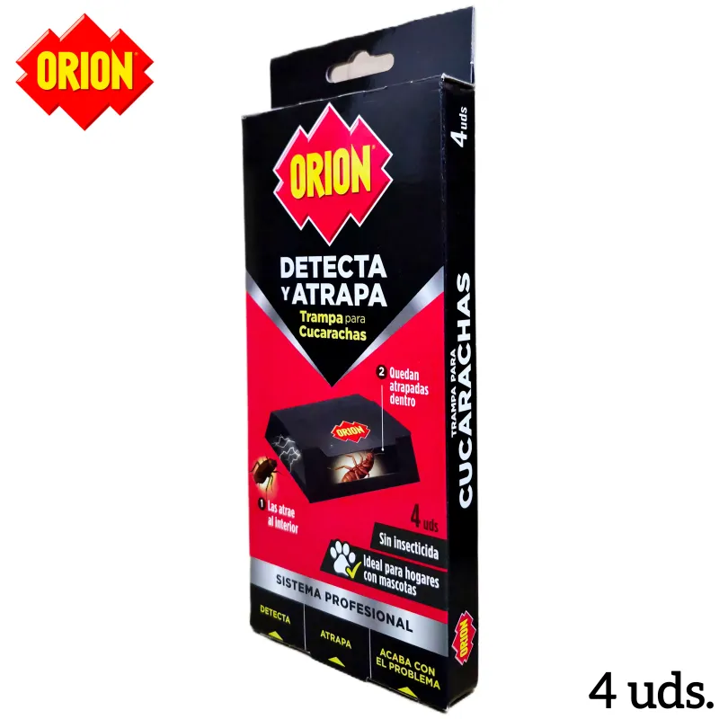 Trampa para Cucarachas Orion - Detecta y Atrapa - Pack 4 uds - Sin Insecticida y Segura para Mascotas