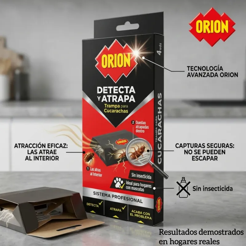 Trampa para Cucarachas Orion - Detecta y Atrapa - Pack 4 uds - Sin Insecticida y Segura para Mascotas