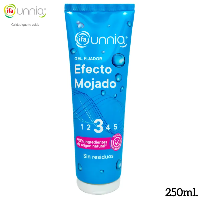 Gel Fijador Gomina Efecto Mojado - ifa unnia - Sin Residuos - Nivel 3 - 250ml.