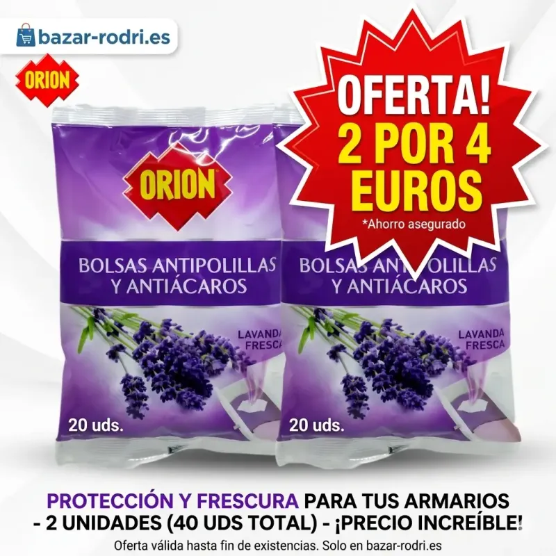 Pack 2 Orion Bolsas Antipolillas y Antiácaros - 40 Unidades (Ropa Limpia y Lavanda)