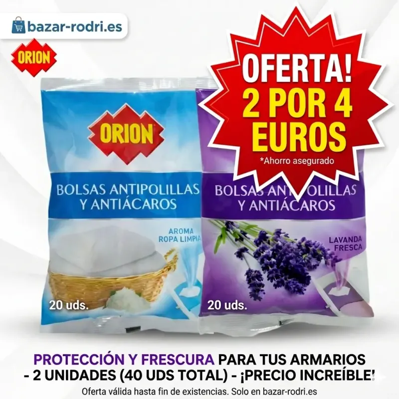 Pack 2 Orion Bolsas Antipolillas y Antiácaros - 40 Unidades (Ropa Limpia y Lavanda)