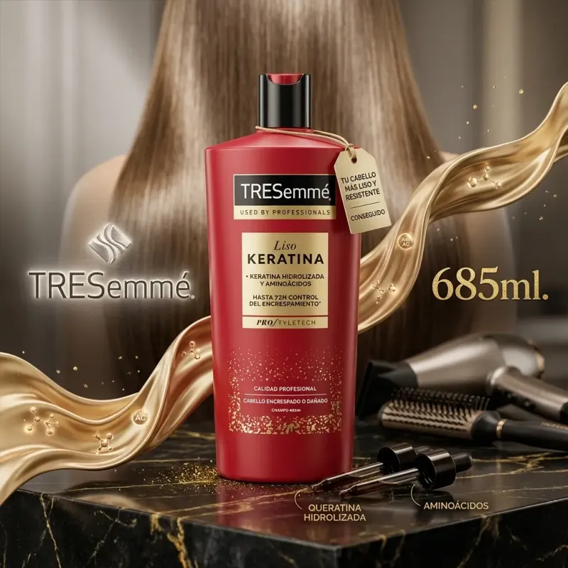Champú TRESemmé Liso Keratina - Control Encrespamiento 72h con Aminoácidos - 685ml