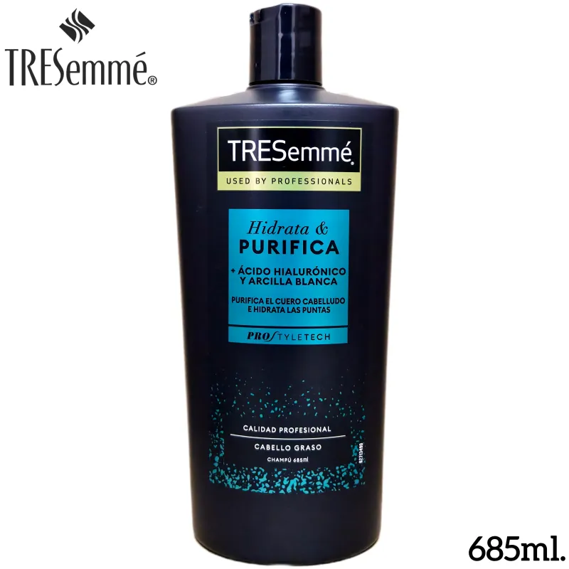 Champú TRESemmé Hidrata y Purifica + Ácido Hialurónico y Arcilla Blanca - Cabello Graso - 685ml