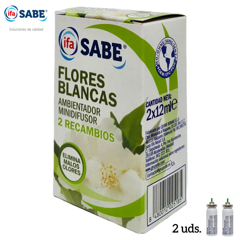 Ambientador Minidifusor Manual ifa SABE - Flores Blancas - 2 Recambios - Elimina Malos Olores - 2X12ml