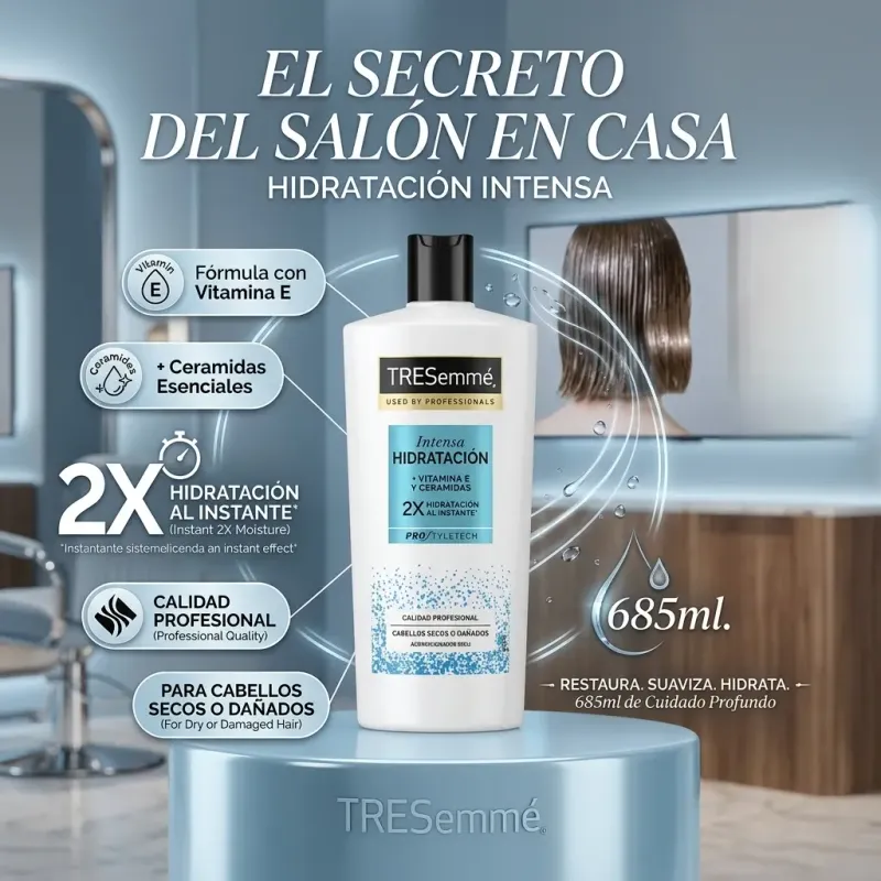 Acondicionador TRESemmé Hidratación Intensa + Vitaminas E y Ceramidas - Cabellos Secos o Dañados - 685ml