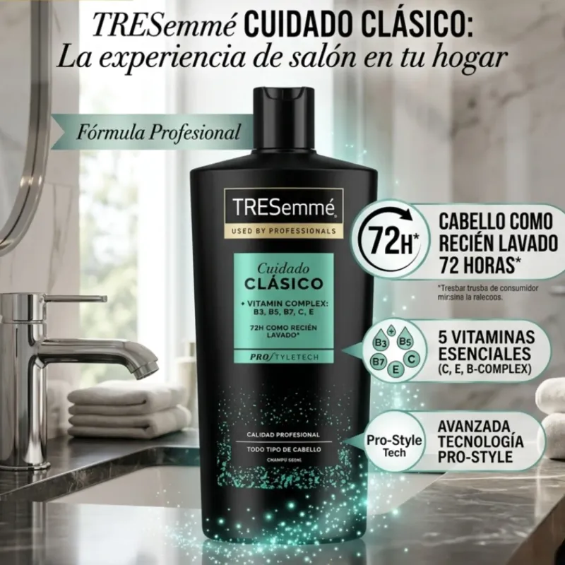 Champú TRESemmé Cuidado Clásico + Vitaminas Complex: B3 B5 B7 C E - Todo Tipo de Cabello - 685ml