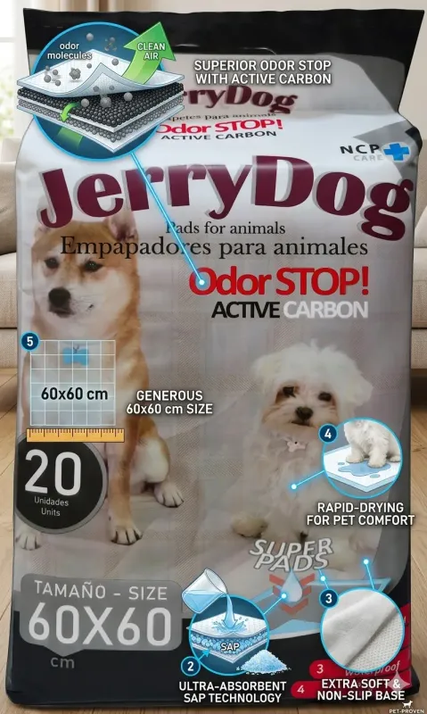 Empapadores para Perros con Carbón Activo JerryDog 60x60 cm | 20 uds