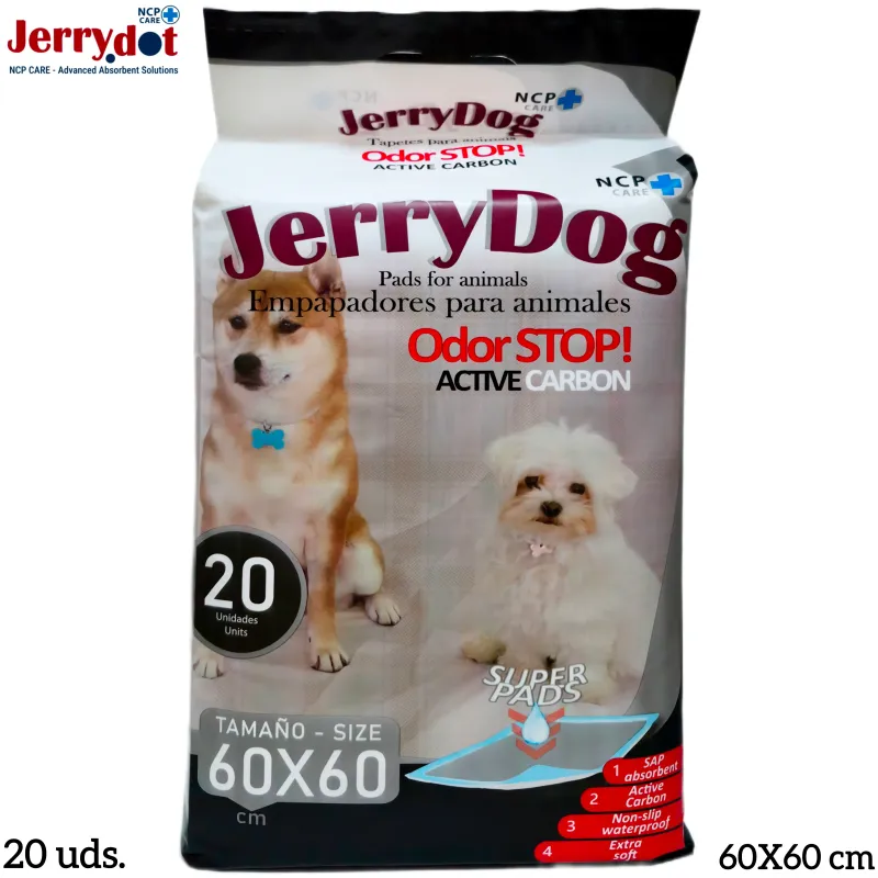 Empapadores para Perros con Carbón Activo JerryDog 60x60 cm | 20 uds