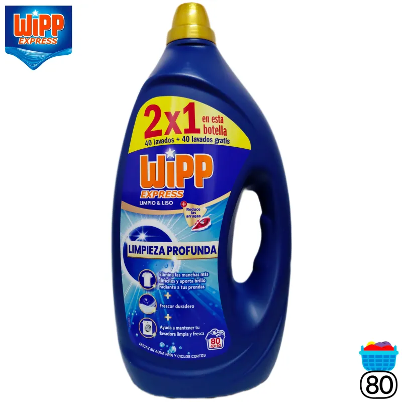 Detergente Líquido Wipp Express Limpio y Liso | Formato Ahorro 80 Lavados (2x1)