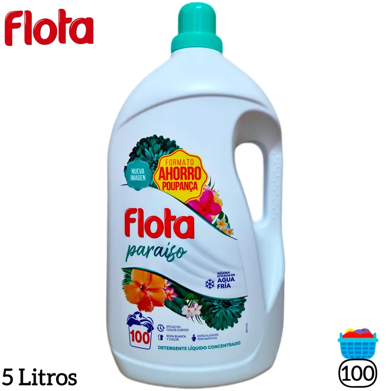 Detergente Líquido Concentrado Flota Paraíso | Formato Ahorro 100 Lavados | 5 Litros