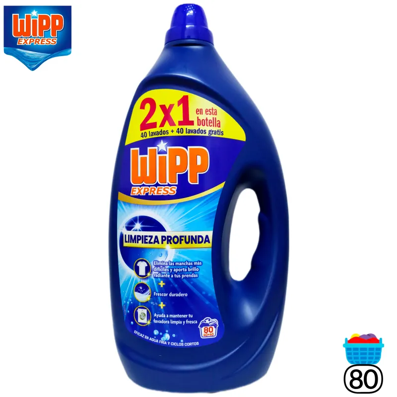 Detergente Líquido Wipp Express Limpieza Profunda | Formato Ahorro 80 Lavados (2x1)