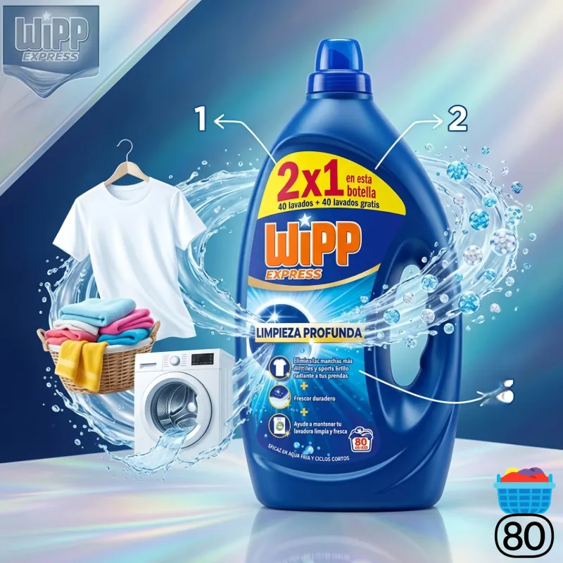 Detergente Líquido Wipp Express Limpieza Profunda | Formato Ahorro 80 Lavados (2x1)