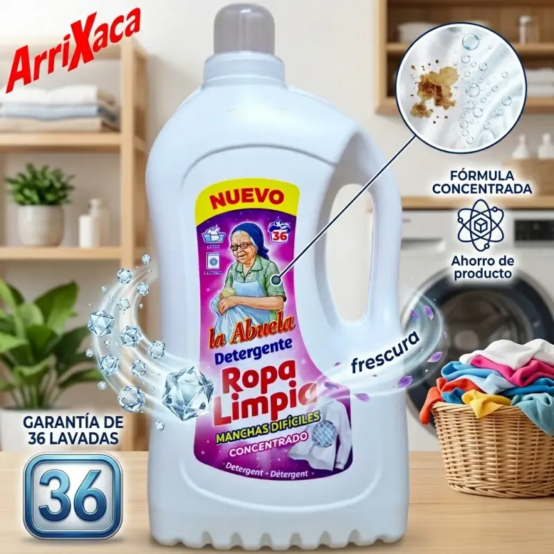 Detergente Concentrado la Abuela Ropa Limpia | Manchas Difíciles - a Mano y a Máquina | Arrixaca 36 Lavados