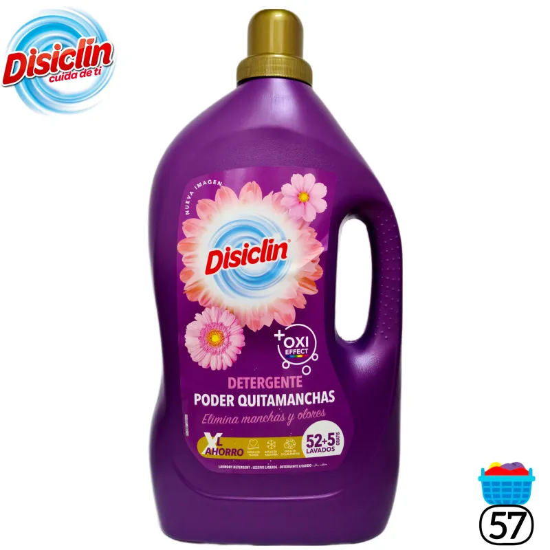Detergente Líquido Disiclin Quitamanchas +Oxi Ropa Blanca y Color | 57 Lavados (2700 ml)