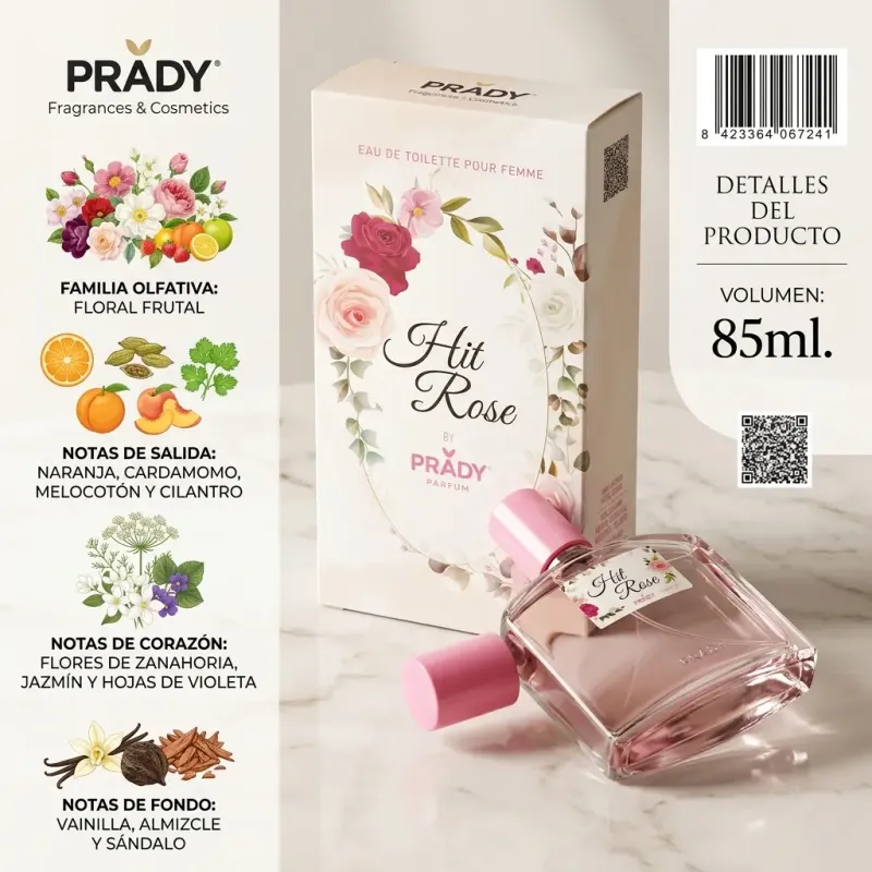 Perfume de Mujer Prady Hit Rose Eau de Toilette 85ml Vaporizador