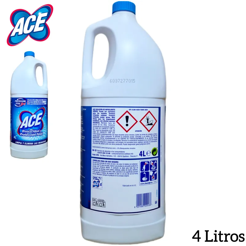 Lejía ACE Blanco Ideal y Protección Total 4 Litros | Ropa Blanca y Hogar