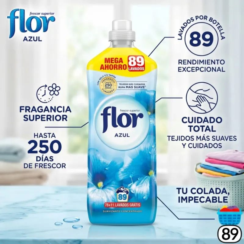 Flor Azul Suavizante Concentrado para la Ropa 89 Lavados (1602ml)
